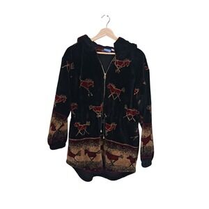 Natural Reflections Horse Western Boho Fleece Hoodie Jacket Women's L